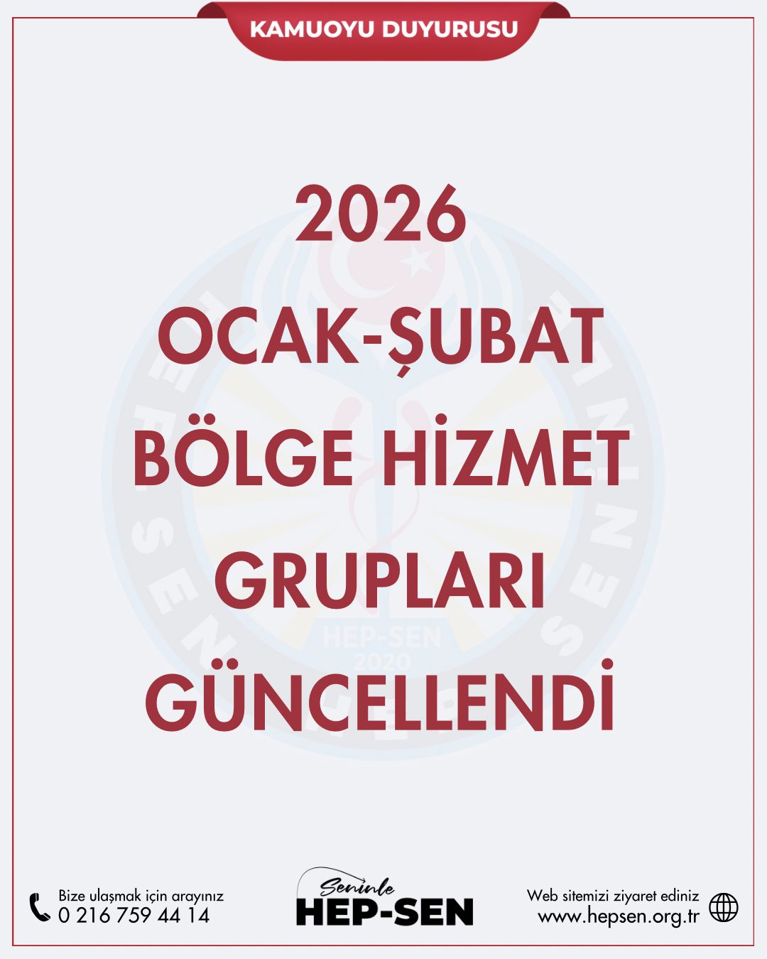 2026 OCAK - ŞUBAT BÖLGE HİZMET GRUPLARI GÜNCELLENDİ